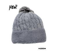 Bonnet femme - HOLOGRAMME PARIS - Modèle avec pompon - Couleur gris - 100% synthétique - Taille unique Taille unique