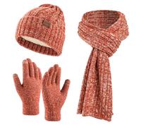Bonnet Femme Homme 2024 Hiver Hommes Femmes Bonnet Tricoté dans le même Style Encolure Épais Gant Tricoté à Froid Bonnet Écharpe Chaud Ensemble 3 Pièces, rouge, taille unique