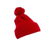 Flexfit Bonnet mixte à revers en tricot avec pompon Rouge