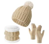 Bonnet Gant Femme Tactiles, Ensemble Chauds d'hiver 3 en 1 avec Double Polaire Chaud Tricotés pour Homme Femme Bonnet Écharpe Et Gants À Écran Tactile pour Voyage Extérieur
