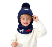 Bonnet Garçon Enfant Casquette Chapeau Enfants Écharpe Hiver Enfant Écharpe Doublée Chaude Bébé Cache-Cou Bonnet en Tricot pour Garçons Filles par Temps Froid, Marine, 2-6 ans