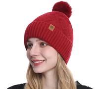 Bonnet Hiver Chaud,Bonnet tricoté Femme,Bonnets Douillet sans Rebord,Classique Tricot Extensible,Bonnet Élastique Confortable pour Activités en Plein Air(Rouge)