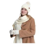 Bonnet Hiver Homme-Ensemble de Trois pièces en Laine Double Couche de Couleur Unie et Bonnet en Laine épaisse et Chaude (White, One Size)