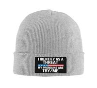 Bonnet Hiver Je m'identifie comme Une Menace Bonnet de crâne Toutes Les | saisons 53-59Cm Respirant Chapeau de Crâne à Revers Chaud Casquette Skullcap extérieur ski