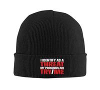Bonnet Hiver Je m'identifie comme Une Menace Bonnet de crâne Toutes Les | saisons 53-59Cm Souple Chapeau de Crâne à Revers Confortable Bonnet Running ski extérieur
