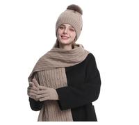 Bonnet Homme Hiver, Ensemble de Trois pièces en Laine Double Couche de Couleur Unie et Bonnet en Laine épaisse et Chaude (Khaki, One Size)