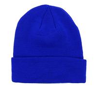 Bonnet Homme ou Femme Bleu Roi Uni - Bonnet Hiver Basic en Maille sans Pompon - 100% Acrylique - avec ou sans Revers - Modèle Simple et Classique sans Marque - Taille Unique
