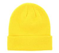 Bonnet Homme ou Femme Jaune Uni - Bonnet Hiver Basic en Maille sans Pompon - 100% Acrylique - avec ou sans Revers - Modèle Simple et Classique sans Marque - Taille Unique