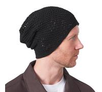 Bonnet Homme pour l'Été en Grosse Maille Fine, Bonnet Coton Femme Slouch en Tricot 100% Coton, Chapeau Beanie Léger Et Aéré Fait À La Main Noir