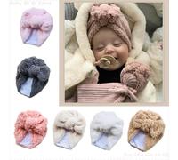 Bonnet Indien À Noeud Papillon De Couleur Unie, Turban Épais Pour Nouveau-Né, Couvre-Chef D'hiver Pour Bébé, Filles Et Garçons En Bas Âge, 1 Pièce