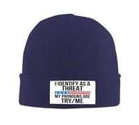 Bonnet Je m'identifie comme Une Menace Bonnet de crâne Ski 53-59Cm | Chaud Pompon Bonnet Confortable Bonnet Running carnaval toutes les saisons