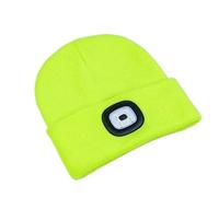 Bonnet LED unisexe avec lumière, rechargeable par USB, mains libres, lampe de poche, jaune fluo, taille unique