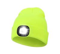 Bonnet LED unisexe avec lumière, rechargeable par USB, mains libres, lampe de poche, jaune fluo, taille unique