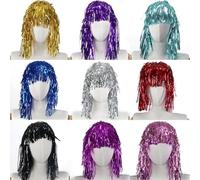 Bonnet léger en fil de pluie en PET avec finition brillante pour perruque, longueur réglable, accessoire d'encouragement pour les fans de football et les fêtes (1)