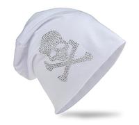 Bonnet long décontracté en jersey tendance avec tête de mort en strass, unisexe, couleur unie - Blanc - Taille unique