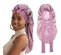 Bonnet long en satin AWAYTR pour femme Bonnet lastique double couche en soie pour tresses, bonnet de nuit avec lastique (or rose)