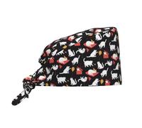 Bonnet médical pour homme et femme - Bonnet médical dessiné à la main en forme de chat doux, confortable, imperméable et réglable avec bandeau absorbant, bonnet d'infirmière pour homme et femme, noir