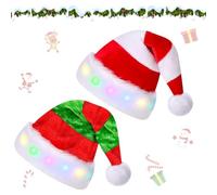 Bonnet Noel, 2 Pcs Bonnet Noel Lumineux LED, Bonnets de Noel Adulte, Bonnets Pere Noels, LED Chapeau Noe , Chapeau Noël Rayés en Peluche, Accessoires Noels Femme, Christmas Hat pour Cadeau de Noël