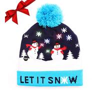 Bonnet Noel Clignotant - Bonnet de Noel Original Unisexe en Tricot Bleu Elastique avec 6 Lumière à LED - Déguisement Noel Lumineux Bonhomme de neige pour Fête de Noël et Réveillons