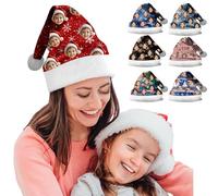 Bonnet Noel Personnalisé pour Enfants et Adultes;Bonnet de Noël en Peluche Personnalisé avec Photo Images Logos;Cadeaux de Noël pour La Famille
