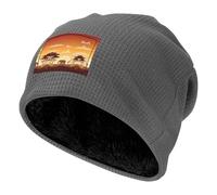 Bonnet noir pour sports de plein air, motif éléphant et girafe au coucher du soleil, bonnet d'hiver tricoté pour voyage, randonnée et sports de plein air, gris, Taille unique