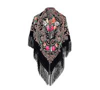 Bonnet Nuit Femme - Femmes Dame Musulmane Folk Impression Personnalisée Gland Carré Écharpe Wrap Châle Écharpe (Black One Size)