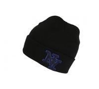 Bonnet NY Noir et Bleu en Laine Broderie 3D Fashion Farzy - Taille Unique - Noir