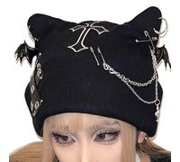 Bonnet Oreilles De Chat - Chapeau D’Hiver Tricoté, Acrylique Noir Doux Chaud Gothique, Casquette Punk Streetwear, Bonnet De Mode en Chaîne | Acrylique Confortable pour Les Femmes Et Les Adolescentes,