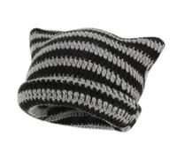 Bonnet oreilles de chat rayé avec oreilles de chat - Cadeau pour fille - Bonnet d'hiver Y2k gothique tricoté - Chaud - Adorable