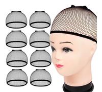 bonnet perruque Lot de 3/5/8/10/20 filets à cheveux élastiques et extensibles for perruques noires, bonnets cosplay tendance(8pcs-black cap)