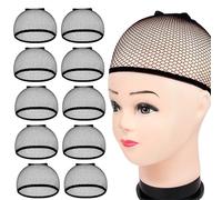 Bonnet Perruque Lot de 3/5/8/10/20 filets à cheveux élastiques et extensibles for perruques noires, bonnets cosplay tendance pour Femmes et Hommes(10pcs-black cap)