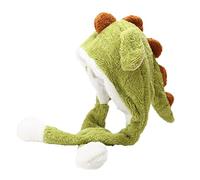 Bonnet Perruque Noir Chapeau de dinosaure animal avec des oreilles mobiles en peluche sautant en battant une casquette drôle pour les femmes fille habiller cosplay fête de noël Ski (Green, One Size)