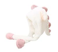 Bonnet Perruque Noir Chapeau de dinosaure animal avec des oreilles mobiles en peluche sautant en battant une casquette drôle pour les femmes fille habiller cosplay fête de noël Ski (White, One Size)