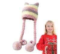 Bonnet péruvien tricoté avec Motif rayé | Bonnet péruvien avec Cache-Oreilles et Rayures - Bonnet tricoté Chaud, pour, Filles, Adultes, Voyages, Camping, Excursion, réunion, Rendez-Vous, Rose