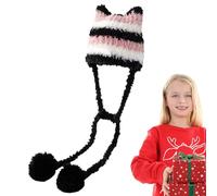 Bonnet péruvien tricoté avec Motif rayé | Bonnet péruvien avec Cache-Oreilles et Rayures - Bonnet tricoté Chaud, pour, Filles, Adultes, Voyages, Camping, Excursion, réunion, Rendez-Vous, Noir