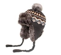Bonnet péruvien tricoté pour femme, bonnet d'hiver chaud en laine avec pompon au crochet Pérou Chapeau de ski avec cache-oreilles Pom (), gris, 6 7/8 / 7 1/4
