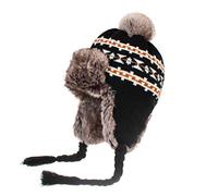 Bonnet péruvien tricoté pour femme, bonnet d'hiver chaud en laine avec pompon au crochet Pérou Chapeau de ski avec cache-oreilles Pom (), Noir , 6 7/8 / 7 1/4