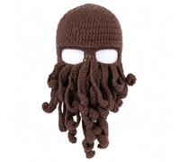 Bonnet Pieuvre tricoté,Cagoule Cosplay Halloween Coupe-Vent,Marron | Bonnet pieuvre épais en tricot,cagoule coupe-vent avec tentacules et yeux ouverts,pour hiver,ski,Halloween et cosplay