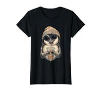Bonnet Pingouin et café glacé T-Shirt Graphique avec Valeur, Femme, Noir, XS