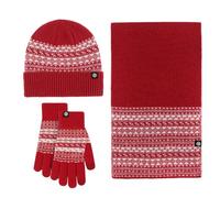 Bonnet Polaire Femme-Ensemble d'hiver Chaud et Coupe-Vent avec écharpe en Jacquard, Ensemble de 3 pièces (Red, One Size)