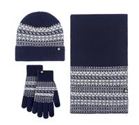 Bonnet Polaire Homme, Ensemble d'hiver Chaud et Coupe-Vent avec écharpe en Jacquard, Ensemble de 3 pièces (Navy, One Size)