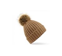 Bonnet pom pom fausse fourure épais femme Beechfield Marron TU