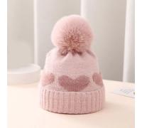 Bonnet Pompon En Fourrure Pour Bébé Imprimé C?Ur Bonnet Chaud Au Crochet Pour Fille Et Garçon Automne Et Hiver #A