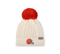 Bonnet pompon en tricot torsad avec logo de l' quipe NFL des Cleveland Browns pour femme, blanc