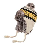 Bonnet pour femme en tricot péruvien en laine chaude au crochet avec pompon chapeau de ski au Pérou avec cache-oreilles, beige, 6 7/8 / 7 1/4