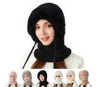 Bonnet pour Femmes, Balaclava d’Hiver, Chapeau Tricoté Chaud, Écharpe à Capuche Résistante au Vent, Doublure Épaisse (FR/ES, Alpha/Lettres, Taille Unique, Noir)