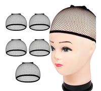 Bonnet Pour Perruque Lot de 3/5/8/10/20 filets à cheveux élastiques et extensibles for perruques noires, bonnets cosplay tendance(5pcs-black cap)