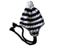Bonnet Puma Femme Earlflap Péruvien Noir et Blanc A Pompon
