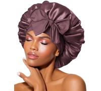 BONNET QUEEN Bonnet Satin Cheveux Nuit pour Dormir, Bonnet en Satin pour Cheveux Charlotte Locks Bouclés, Ajustable avec Long Elastique pour Femmes et Hommes,Rouge Brun,Moyen