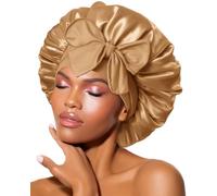 BONNET QUEEN Bonnet Satin Cheveux Nuit pour Dormir, Bonnet en Satin pour Cheveux Charlotte Locks Bouclés, Ajustable avec Long Elastique pour Femmes et Hommes, Kaki